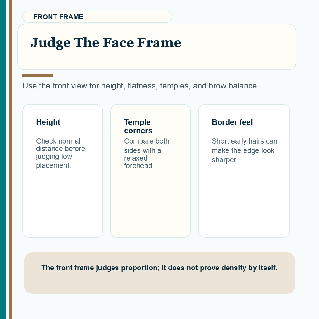 Carousel slide about using the front view to judge hairline face frame