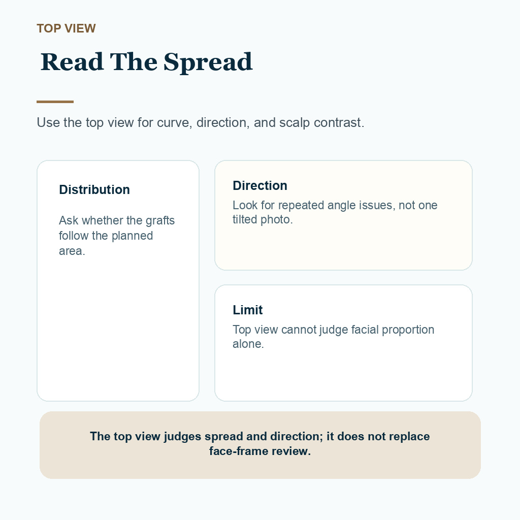Carousel slide about using the top view to read hairline distribution