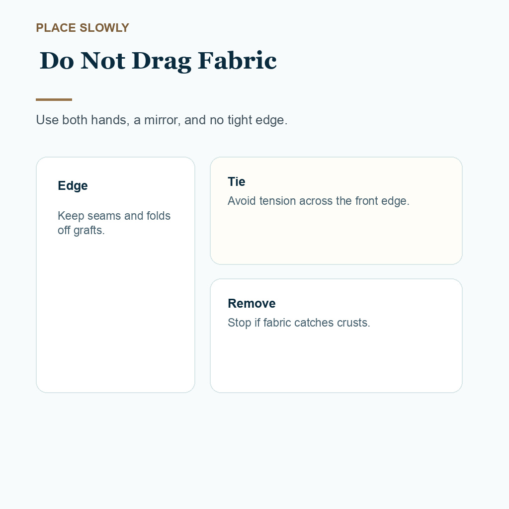 Carousel slide about placing fabric slowly without dragging grafts