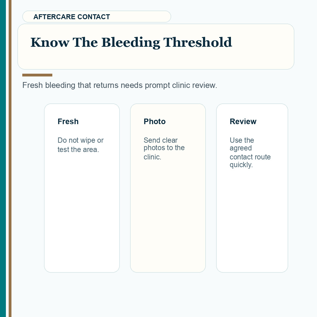 Carousel slide about bleeding threshold photos and clinic contact after FUE