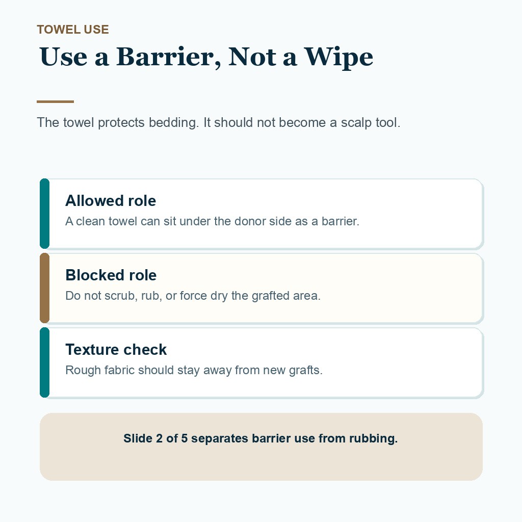 Carousel slide about use a barrier, not a wipe for clean hotel contact after FUE.