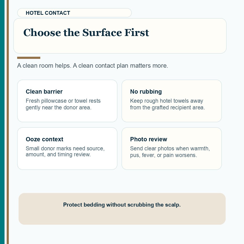 Support card showing clean hotel contact choices after FUE.
