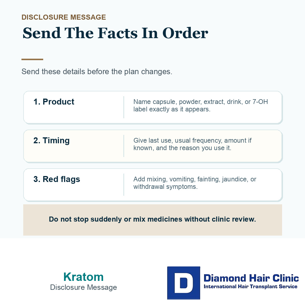 Kratom disclosure message details for FUE planning