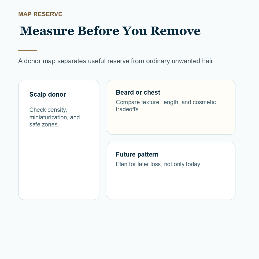 Carousel slide about mapping donor reserve before laser hair removal