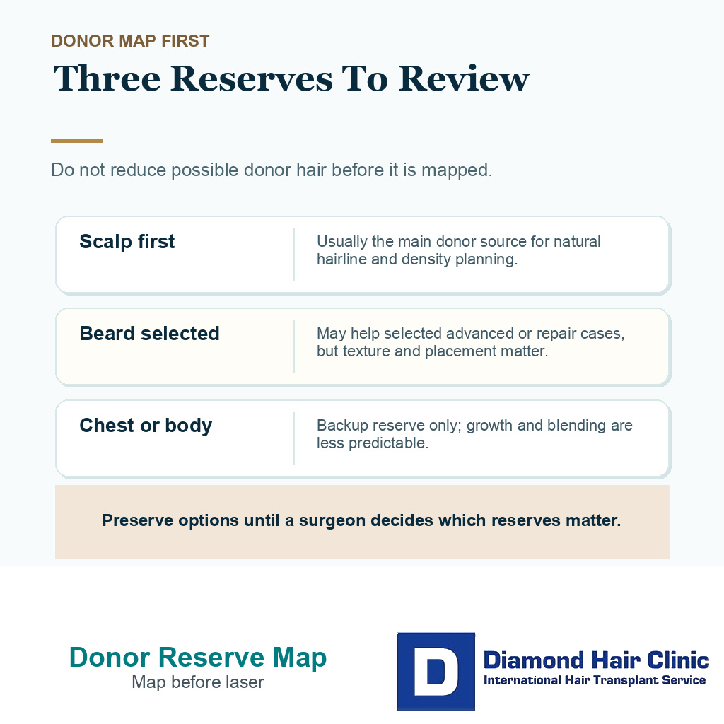 Scalp beard and chest donor options to map before laser hair removal