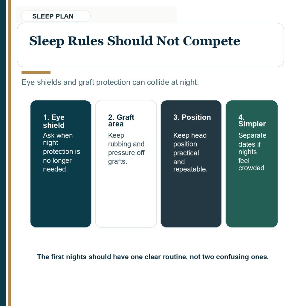 LASIK and hair transplant timing guidance about separating eye shield and graft protection sleep rules.
