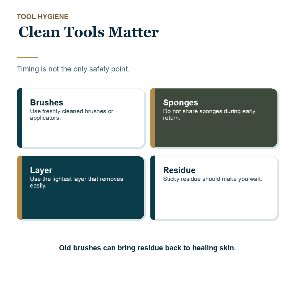 Clean tools help reduce irritation when makeup is reintroduced after hair transplant.