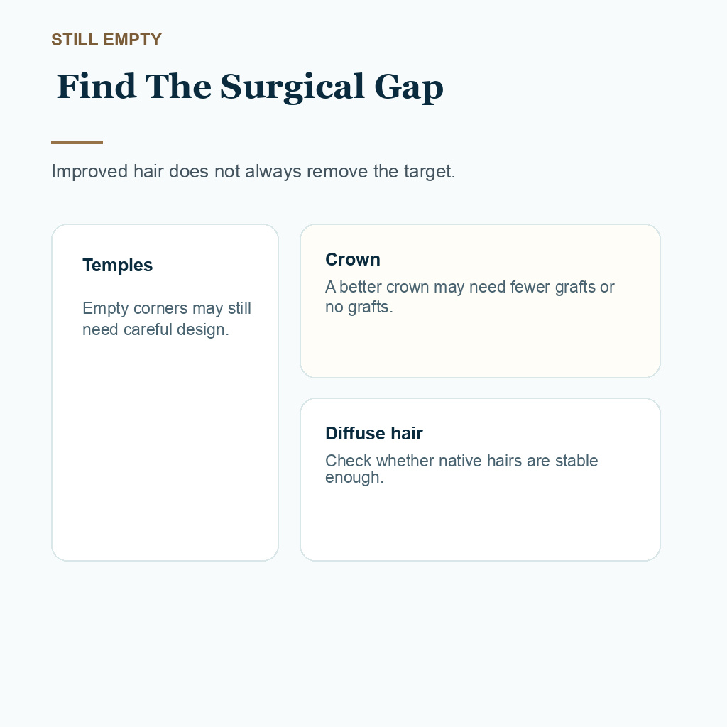 Carousel slide about finding the remaining surgical gap after medication improves hair