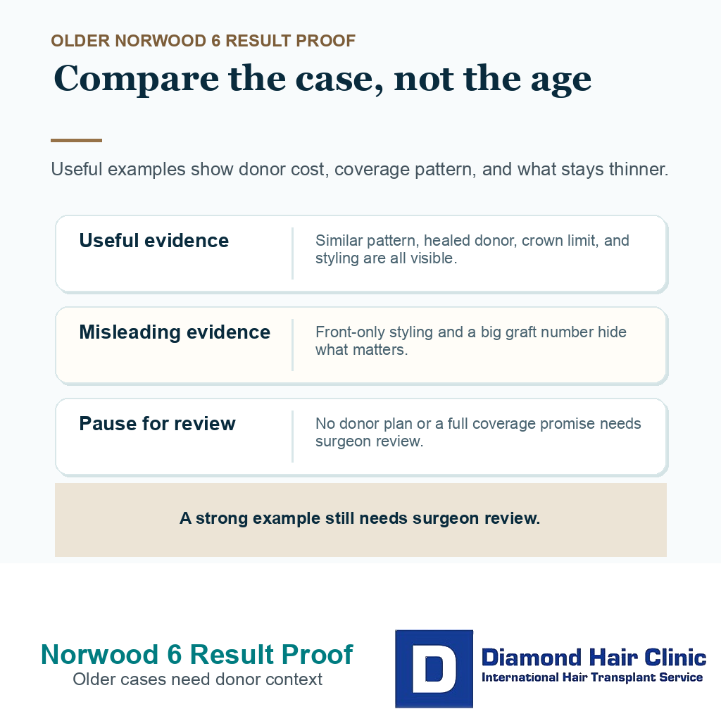 Older Norwood 6 result proof comparing useful evidence, misleading evidence, and donor context before surgery