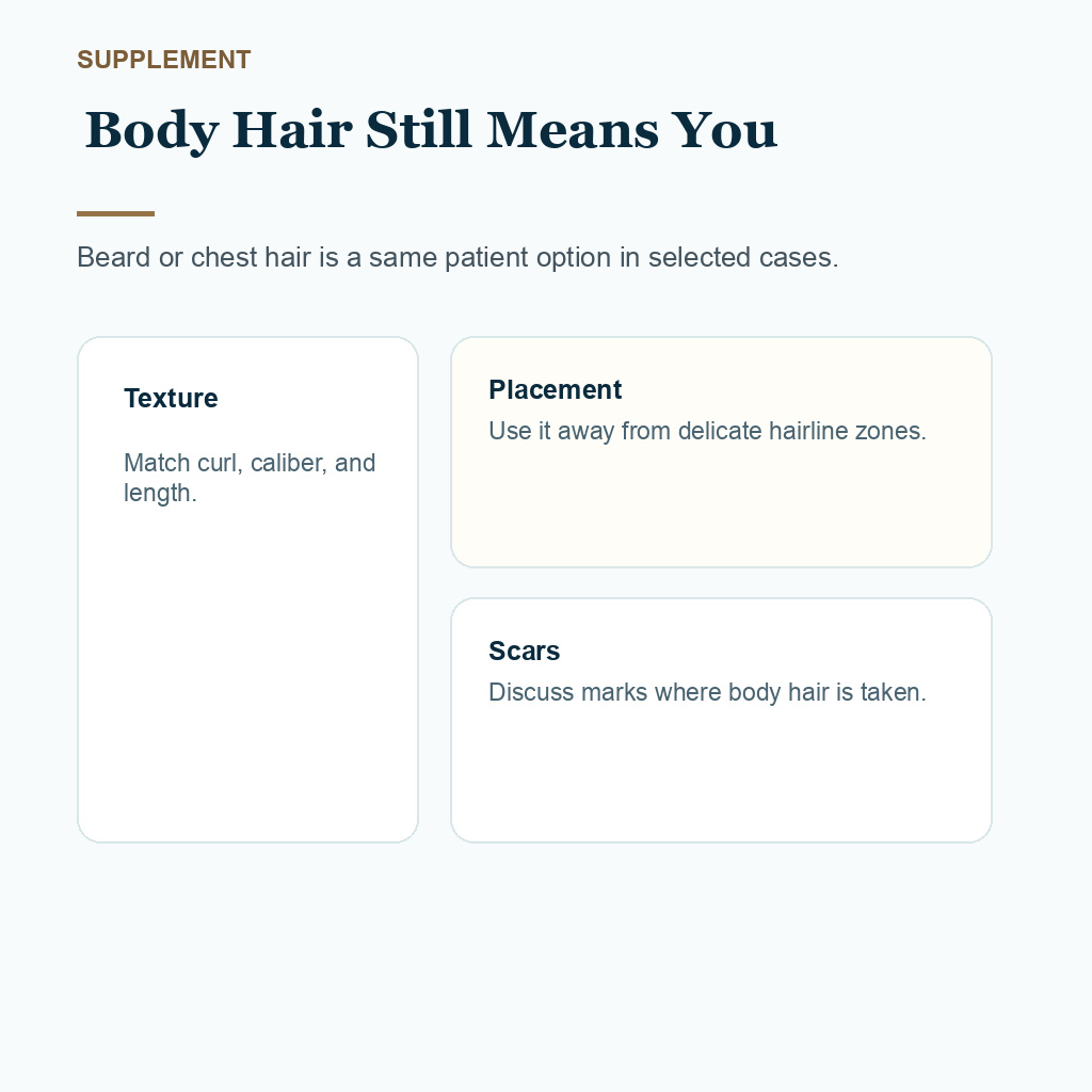 Carousel slide explaining body hair must still be from the same patient