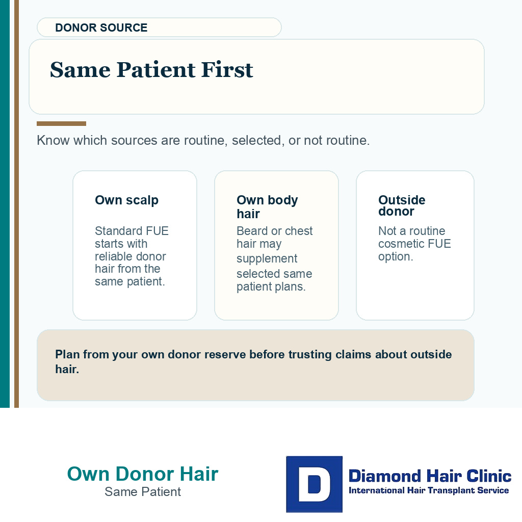 Support card comparing own scalp own body hair outside donor and research exceptions