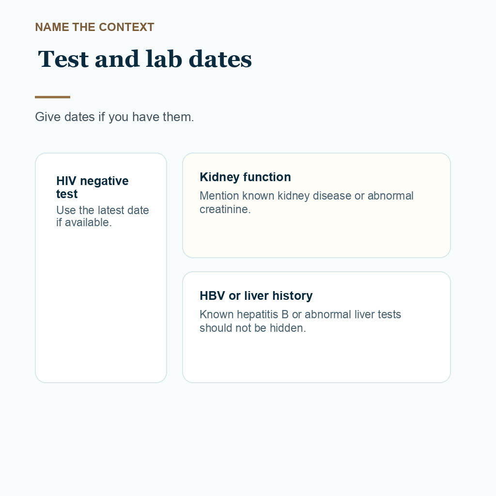 Carousel slide about latest HIV negative test and lab context before FUE