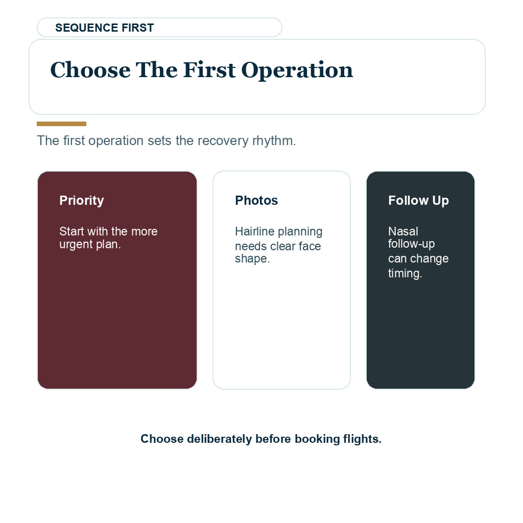 Rhinoplasty hair transplant timing carousel image about choosing which operation comes first