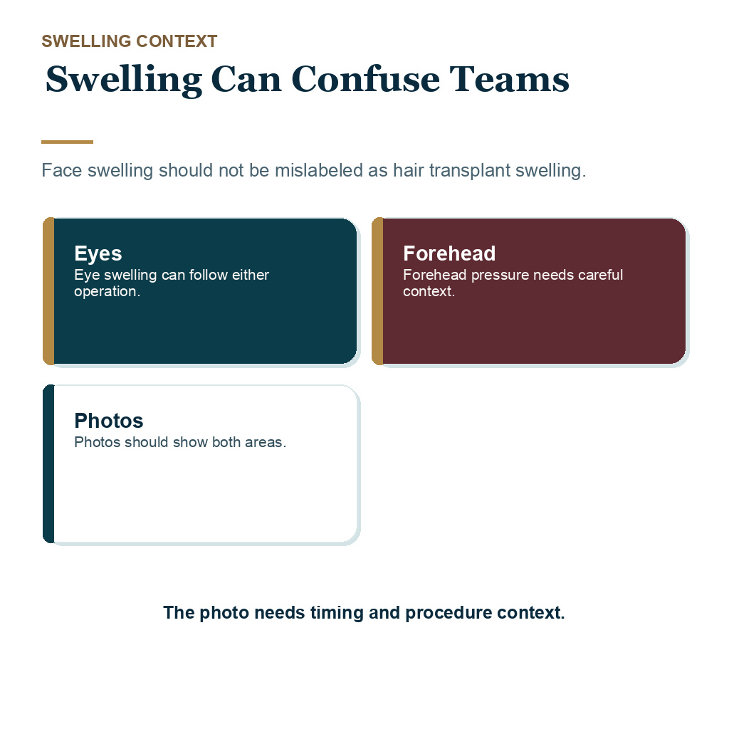 Rhinoplasty hair transplant timing carousel image about swelling that can confuse recovery checks