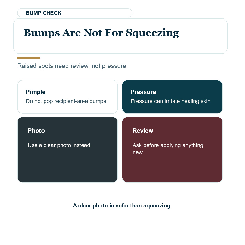 Scab picking after FUE recovery visual explaining bumps are not for squeezing