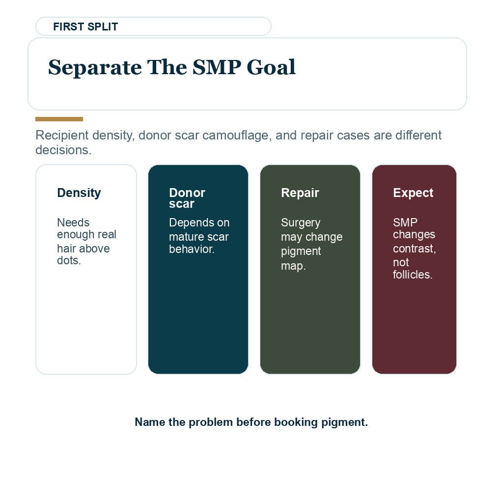 Scalp micropigmentation goal planning after hair transplant