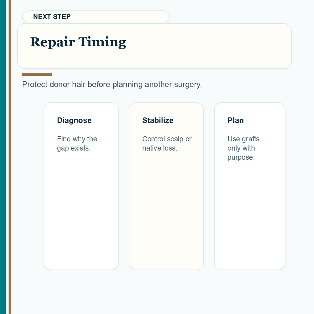 Carousel slide about repair timing after a weak looking hair transplant