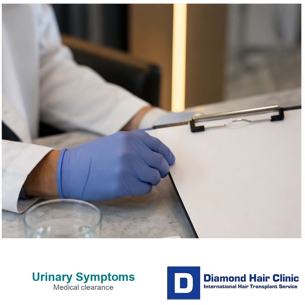 Preoperative medical clearance checklist for urinary symptoms before FUE hair transplant