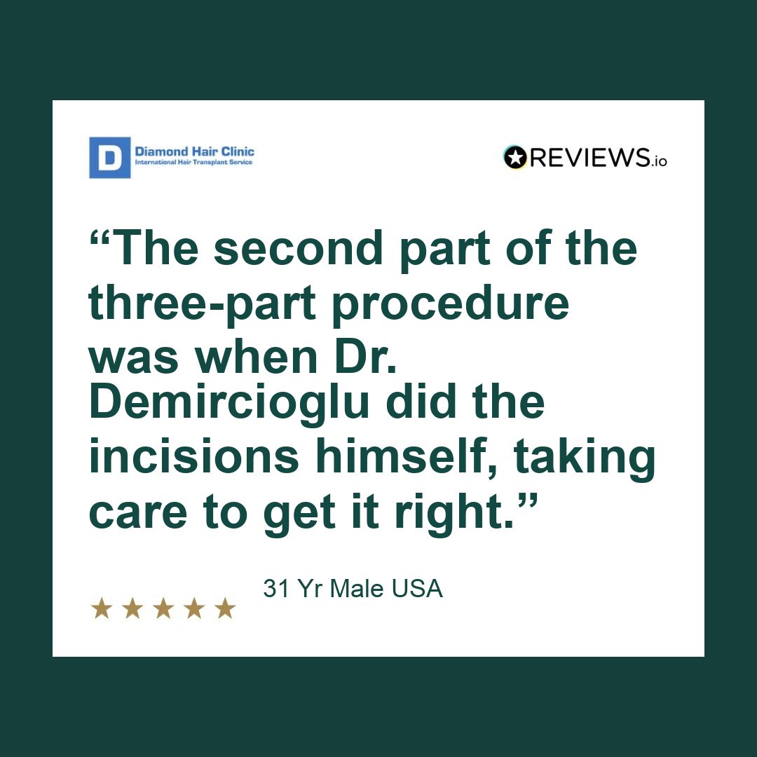 Patient review excerpt: The second part of the three-part procedure was when Dr. Demircioglu did the incisions himself, taking care to get it right.