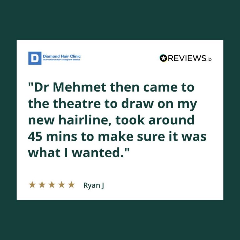 Patient review: Dr Mehmet then came to the theatre to draw on my new hairline, took around 45 mins to make sure it was what I wanted.