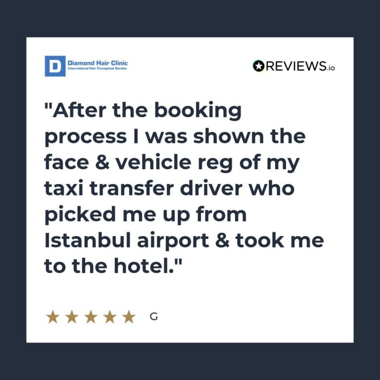 Patient review: After the booking process I was shown the face & vehicle reg of my taxi transfer driver who picked me up from Istanbul airport & took me to the hotel.