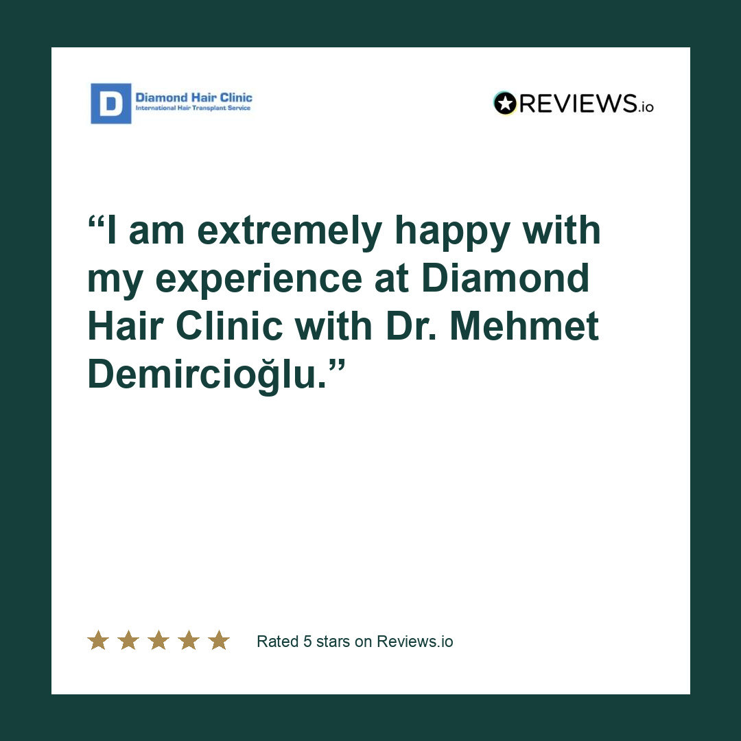 I am extremely happy with my experience at Diamond Hair Clinic with Dr. Mehmet Demircioğlu.