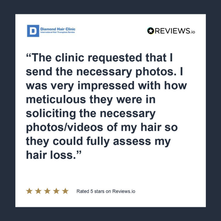 Patient review: The clinic requested that I send the necessary photos. I was very impressed with how meticulous they were in soliciting the necessary photos/videos of my hair so they could fully assess my hair loss.