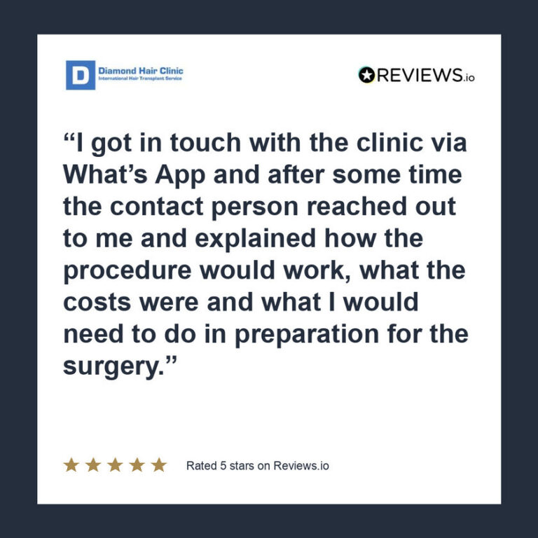 Patient review: I got in touch with the clinic via What’s App and after some time the contact person reached out to me and explained how the procedure would work, what the costs were and what I would need to do in preparation for the surgery.