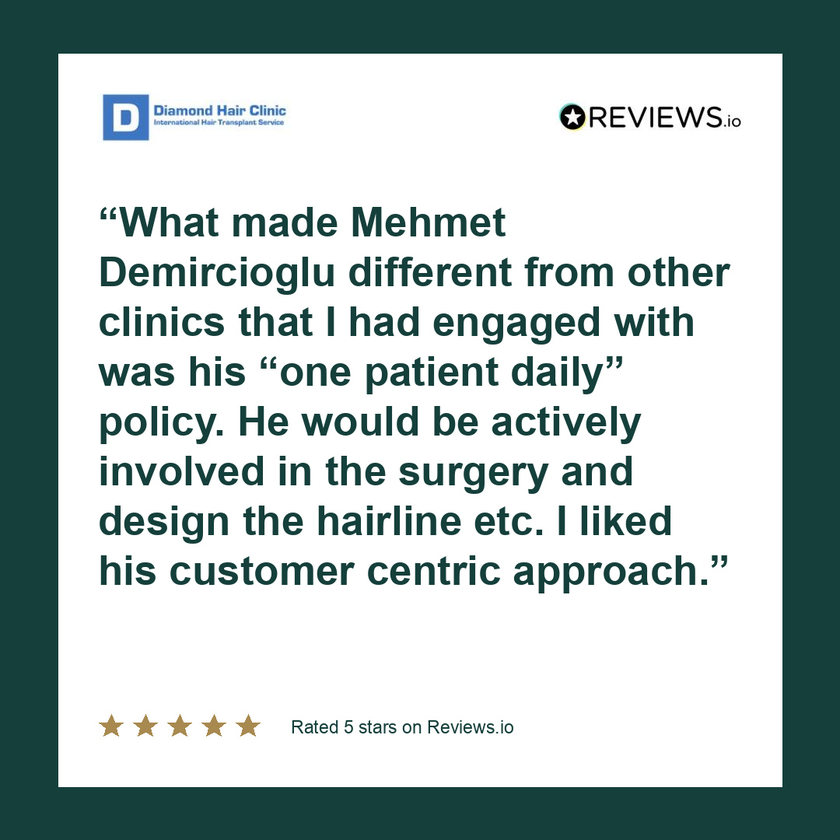 What made Mehmet Demircioglu different from other clinics that I had engaged with was his “one patient daily” policy. He would be actively involved in the surgery and design the hairline etc. I liked his customer centric approach.