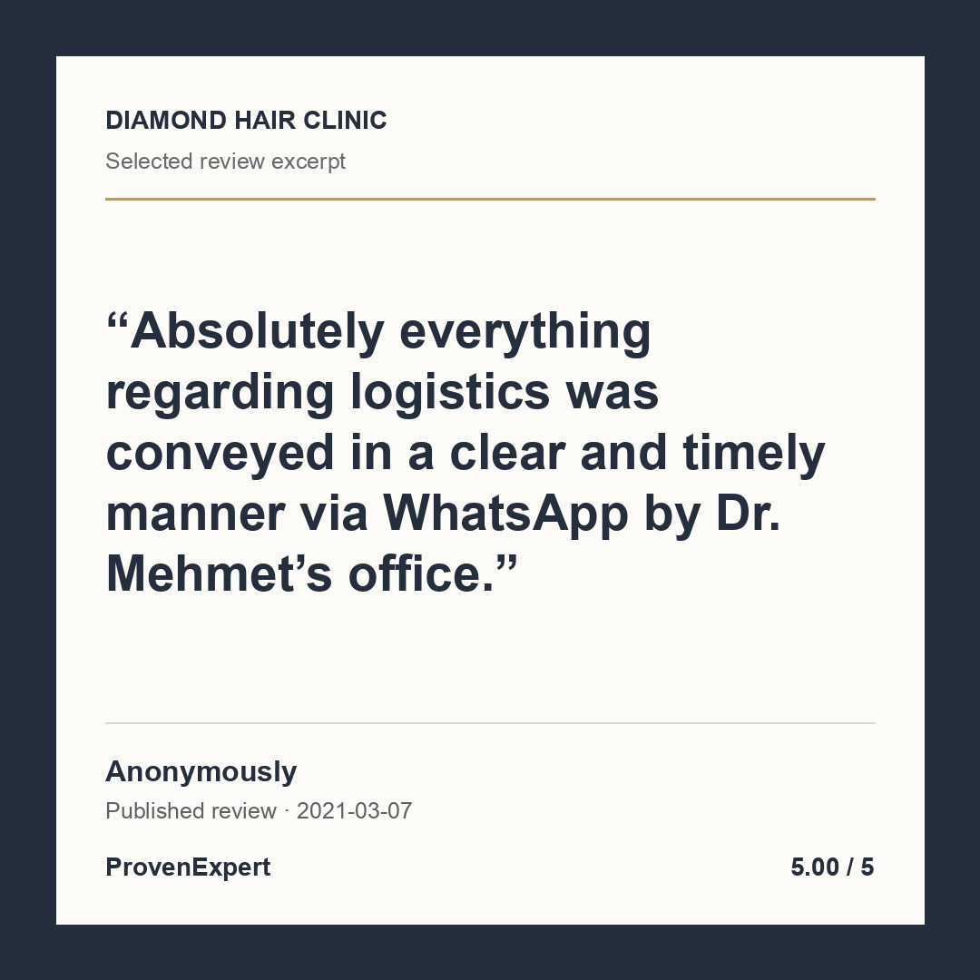 Absolutely everything regarding logistics was conveyed in a clear and timely manner via WhatsApp by Dr. Mehmet’s office.