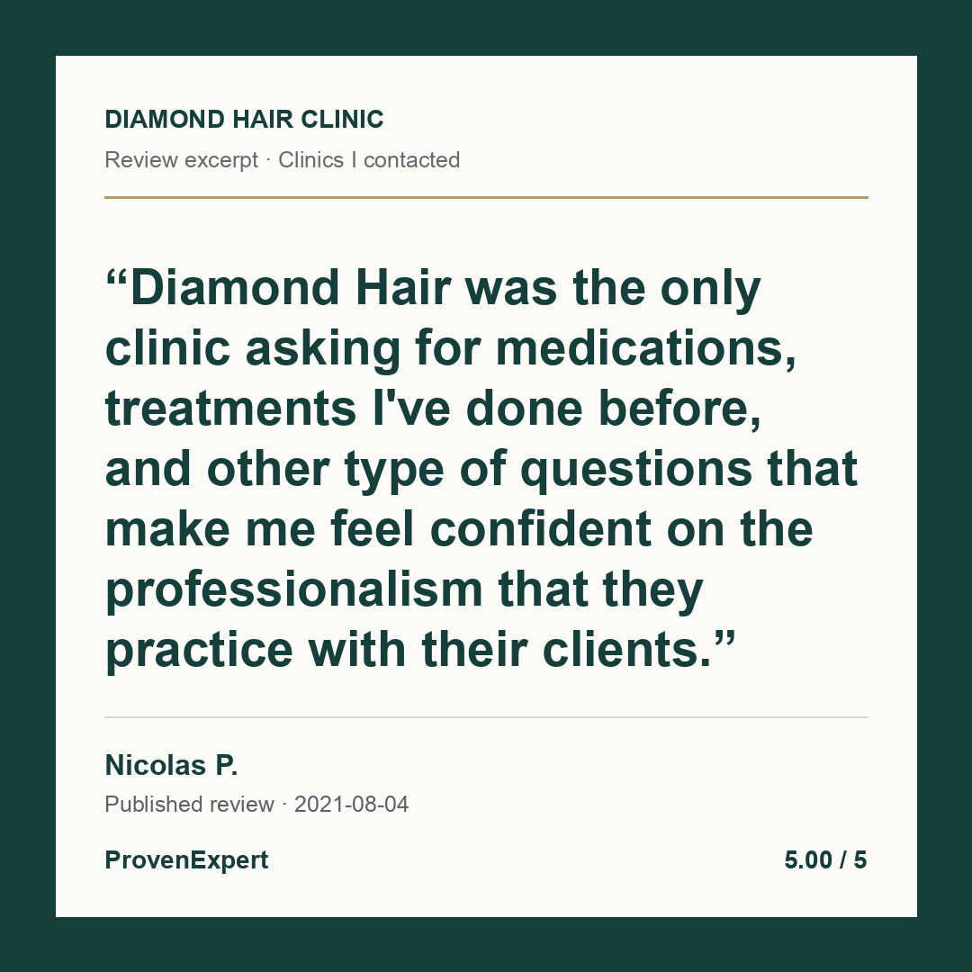 Diamond Hair was the only clinic asking for medications, treatments I've done before, and other type of questions that make me feel confident on the professionalism that they practice with their clients.