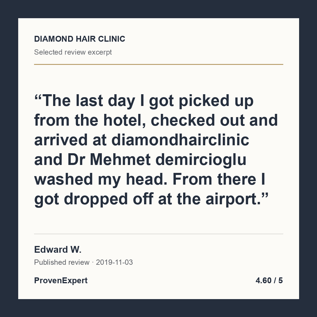 The last day I got picked up from the hotel, checked out and arrived at diamondhairclinic and Dr Mehmet demircioglu washed my head. From there I got dropped off at the airport.