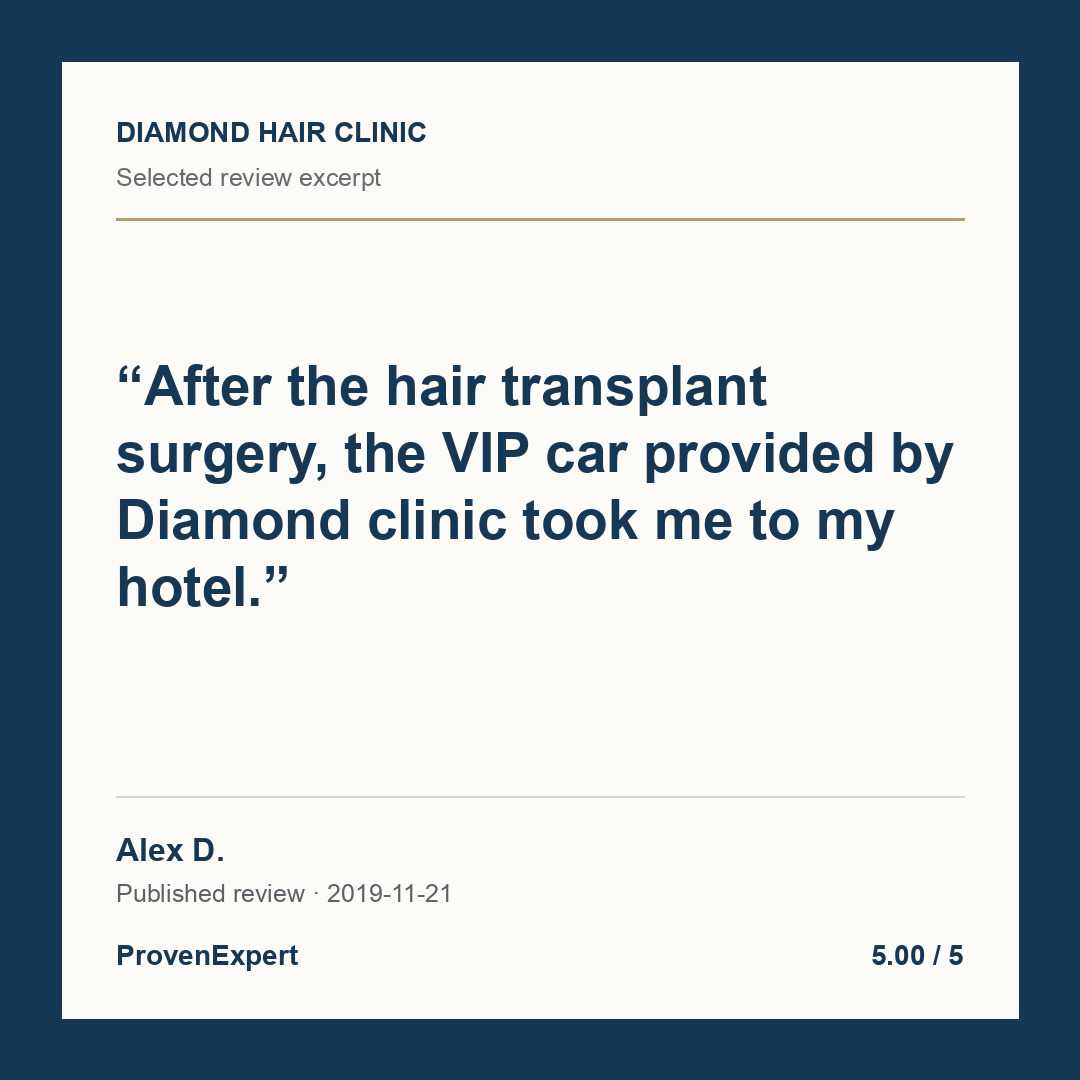 After the hair transplant surgery, the VIP car provided by Diamond clinic took me to my hotel.