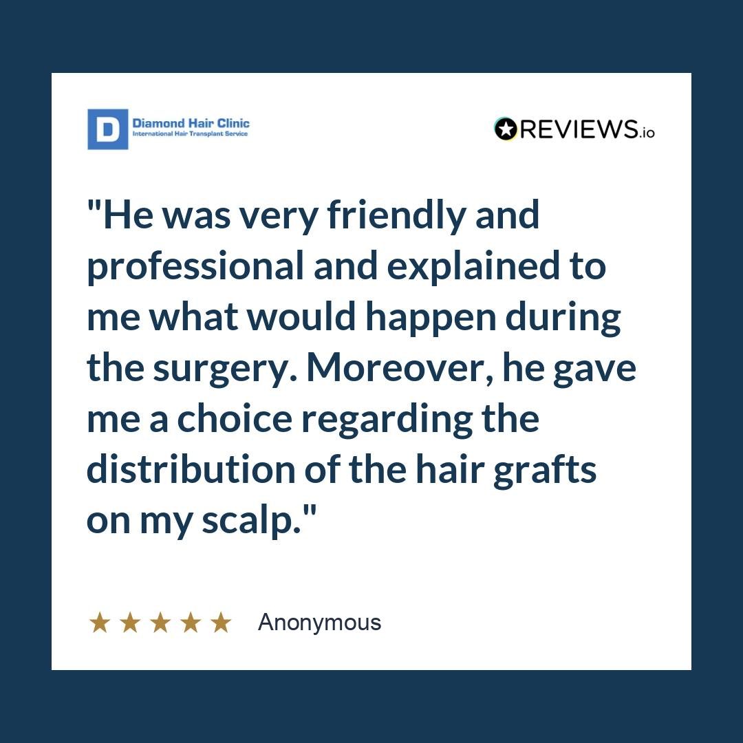 He was very friendly and professional and explained to me what would happen during the surgery. Moreover, he gave me a choice regarding the distribution of the hair grafts on my scalp.