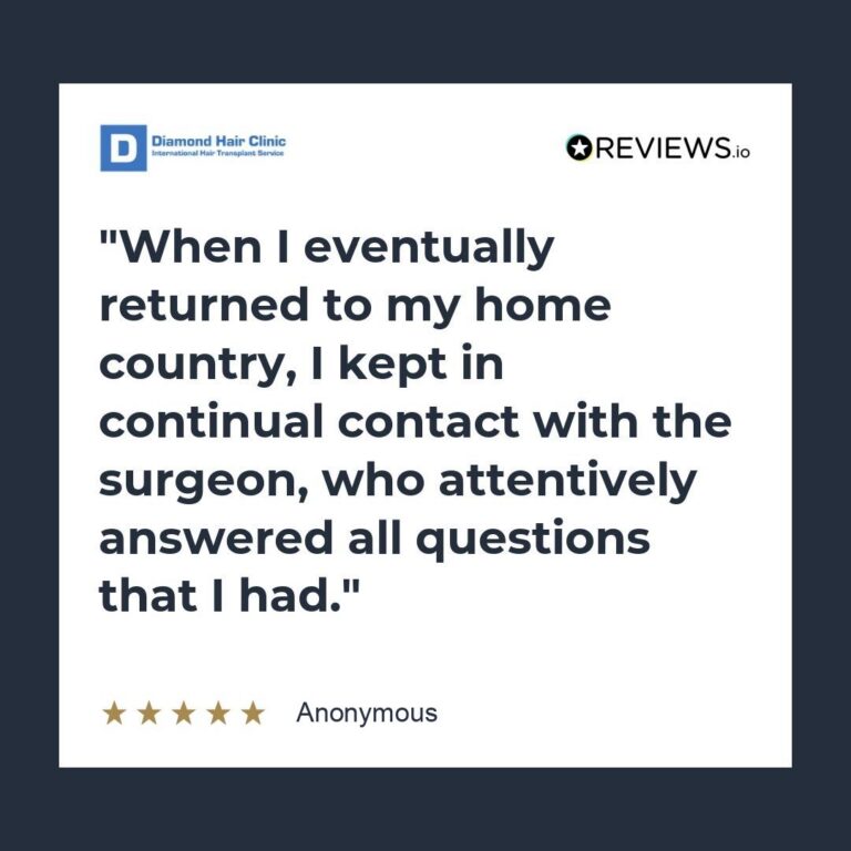 Patient review: When I eventually returned to my home country, I kept in continual contact with the surgeon, who attentively answered all questions that I had.