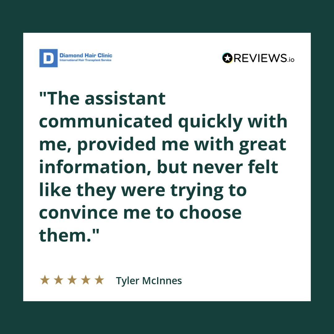 REVIEWS.io patient review about quick, informative communication without pressure to choose the clinic.