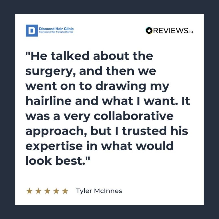 Patient review: He talked about the surgery, and then we went on to drawing my hairline and what I want. It was a very collaborative approach, but I trusted his expertise in what would look best.