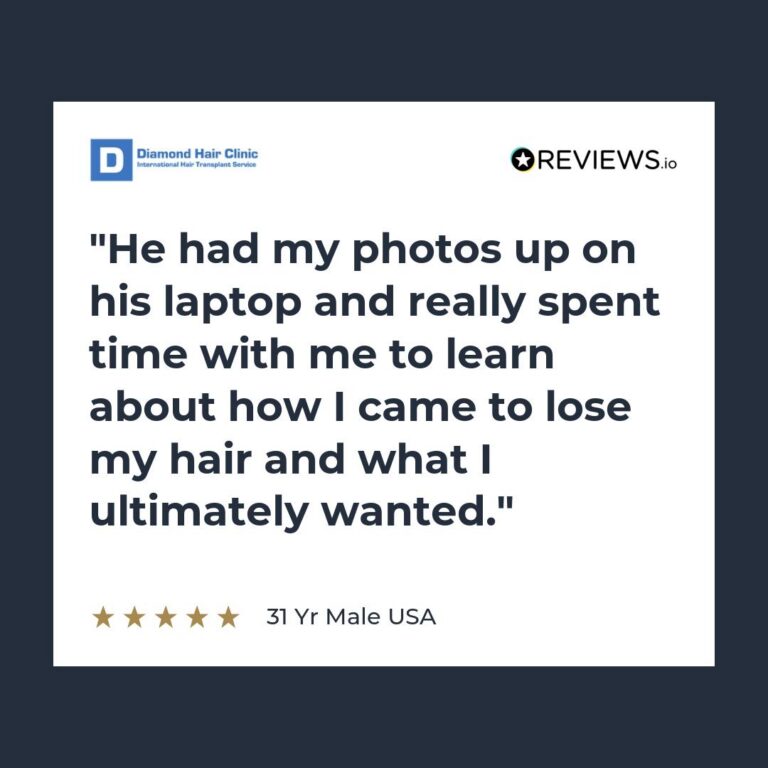 Patient review: He had my photos up on his laptop and really spent time with me to learn about how I came to lose my hair and what I ultimately wanted.