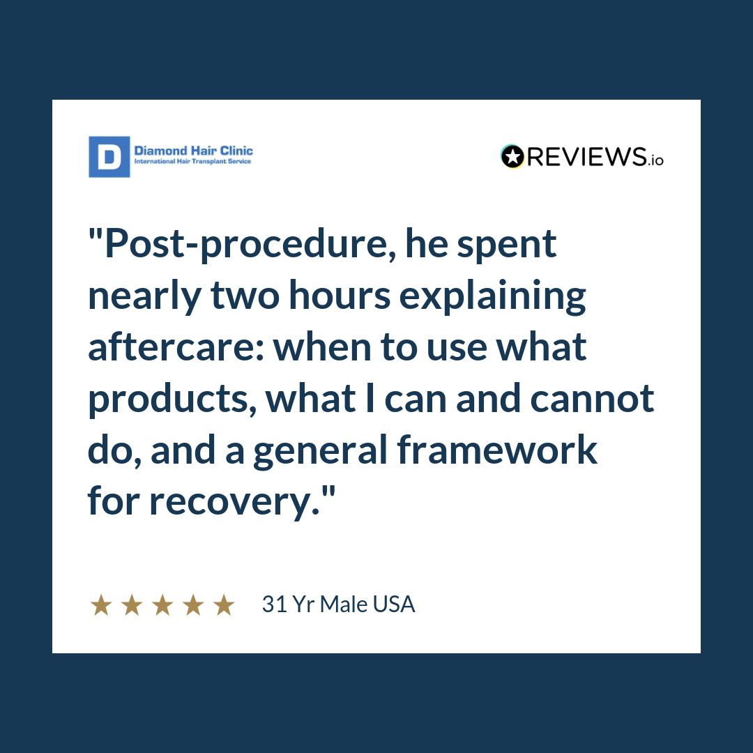 Patient review card about aftercare instructions and recovery guidance