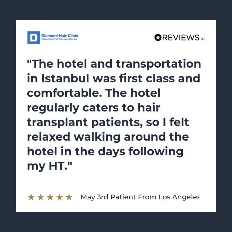 Patient review: The hotel and transportation in Istanbul was first class and comfortable. The hotel regularly caters to hair transplant patients, so I felt relaxed walking around the hotel in the days following my HT.