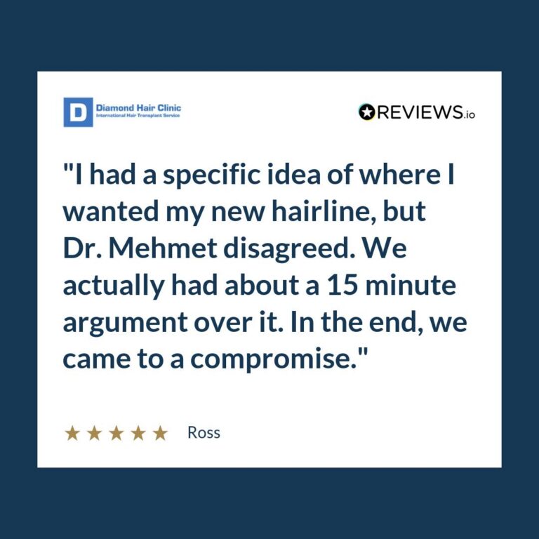 Patient review: I had a specific idea of where I wanted my new hairline, but Dr. Mehmet disagreed. We actually had about a 15 minute argument over it. In the end, we came to a compromise.