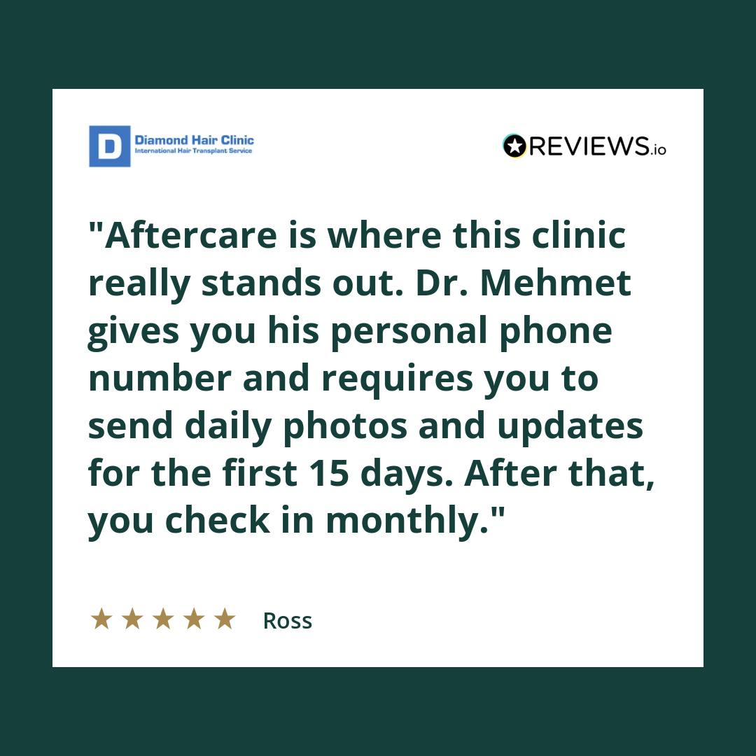 Aftercare is where this clinic really stands out. Dr. Mehmet gives you his personal phone number and requires you to send daily photos and updates for the first 15 days. After that, you check in monthly.