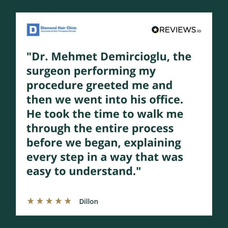 Patient review: Dr. Mehmet Demircioglu, the surgeon performing my procedure greeted me and then we went into his office. He took the time to walk me through the entire process before we began, explaining every step in a way that was easy to understand.