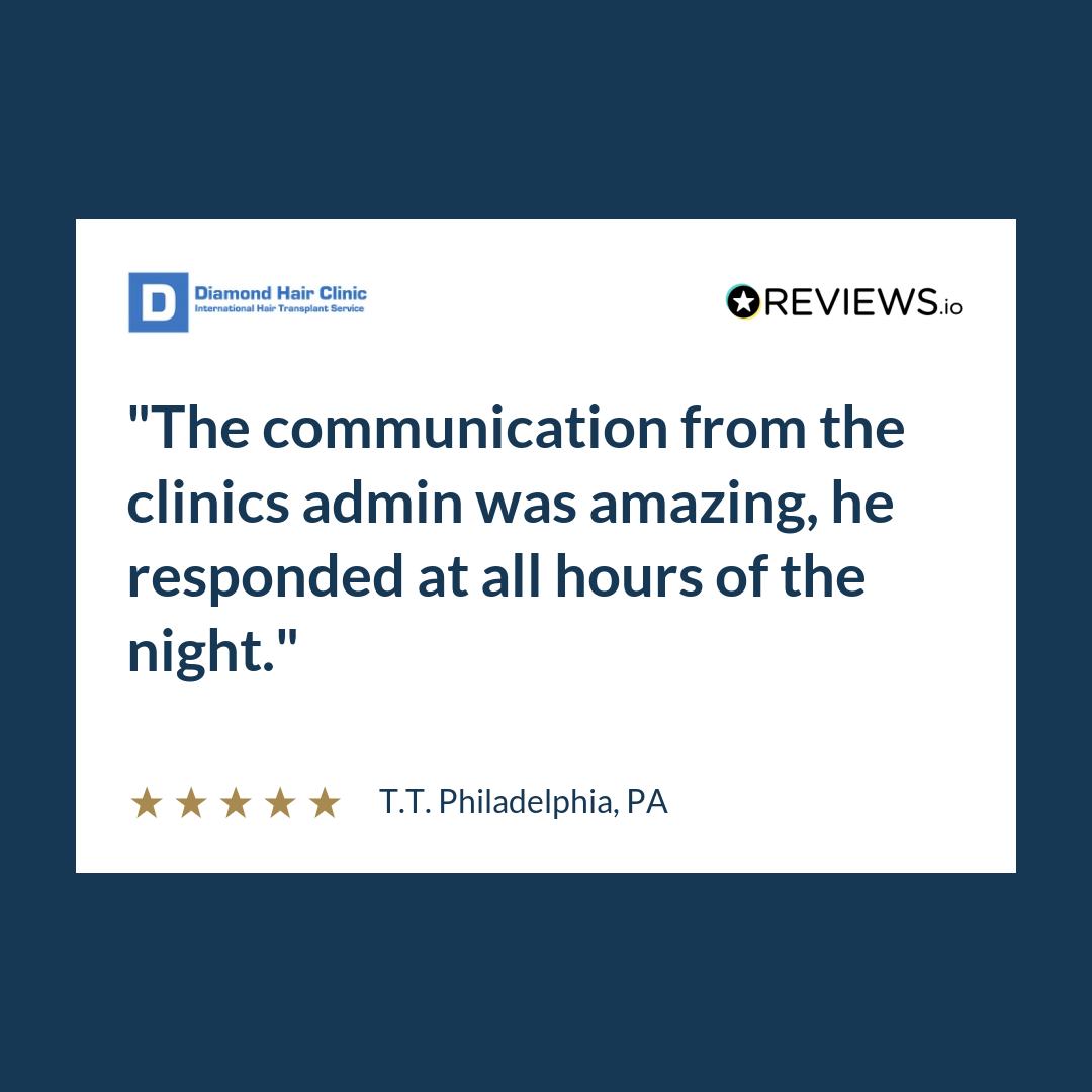 The communication from the clinics admin was amazing, he responded at all hours of the night.