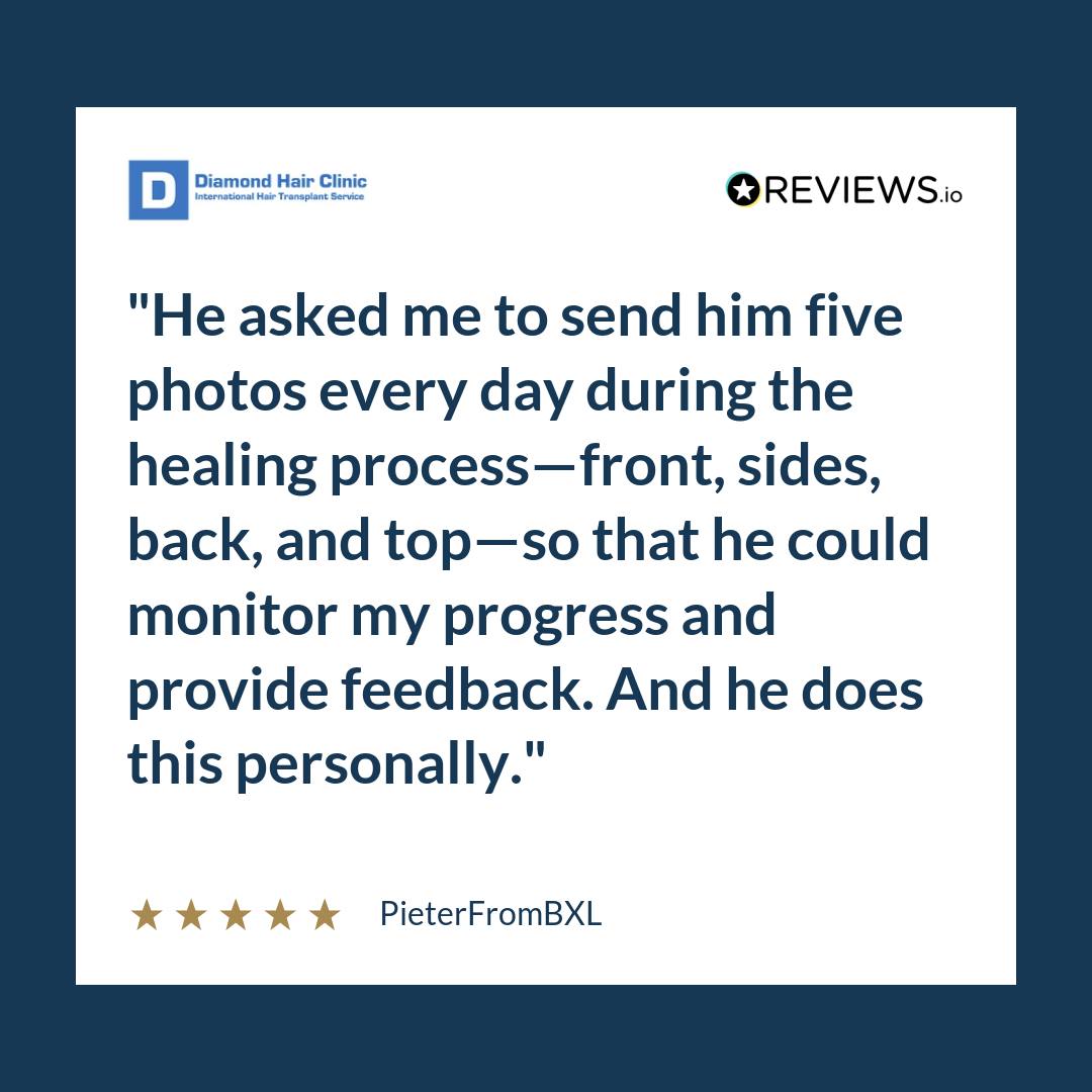 He asked me to send him five photos every day during the healing process—front, sides, back, and top—so that he could monitor my progress and provide feedback. And he does this personally.