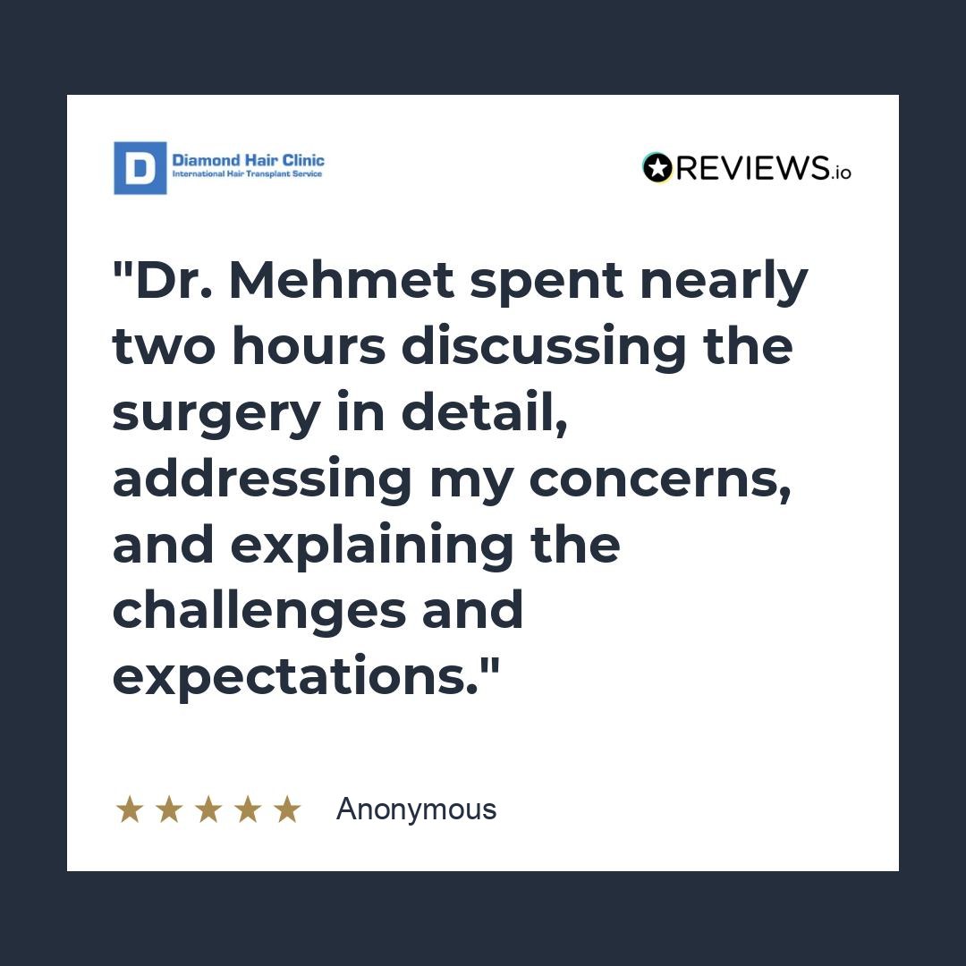 Dr. Mehmet spent nearly two hours discussing the surgery in detail, addressing my concerns, and explaining the challenges and expectations.