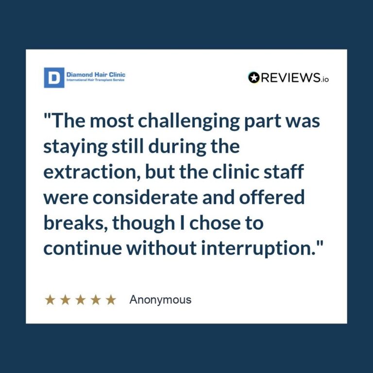 Patient review: The most challenging part was staying still during the extraction, but the clinic staff were considerate and offered breaks, though I chose to continue without interruption.