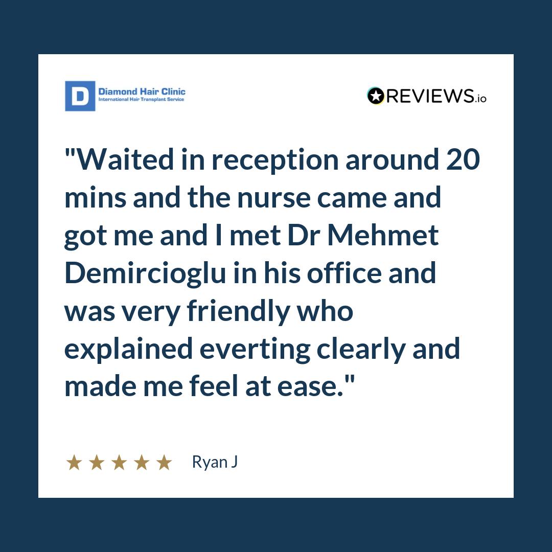 Waited in reception around 20 mins and the nurse came and got me and I met Dr Mehmet Demircioglu in his office and was very friendly who explained everting clearly and made me feel at ease.