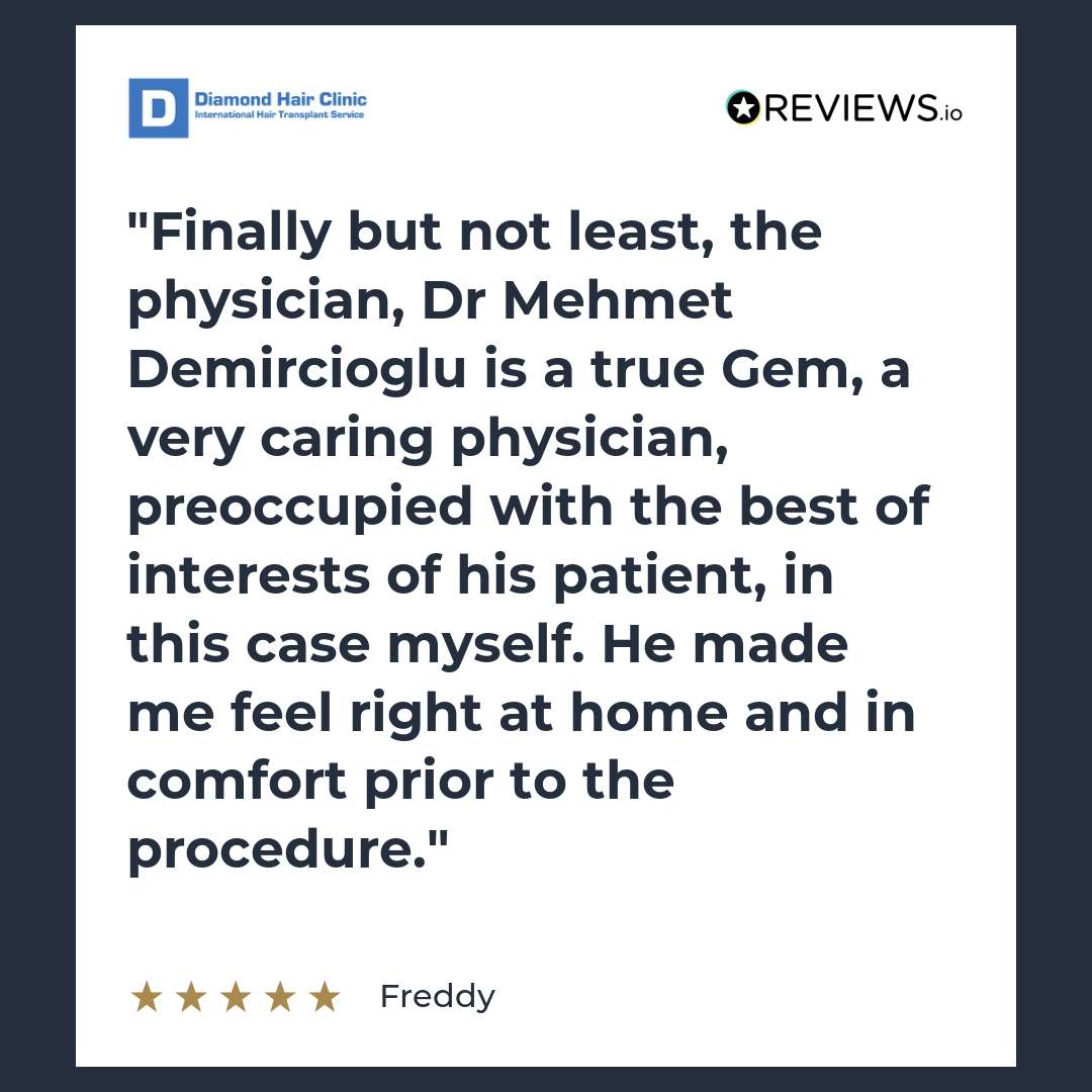 Finally but not least, the physician, Dr Mehmet Demircioglu is a true Gem, a very caring physician, preoccupied with the best of interests of his patient, in this case myself. He made me feel right at home and in comfort prior to the procedure.