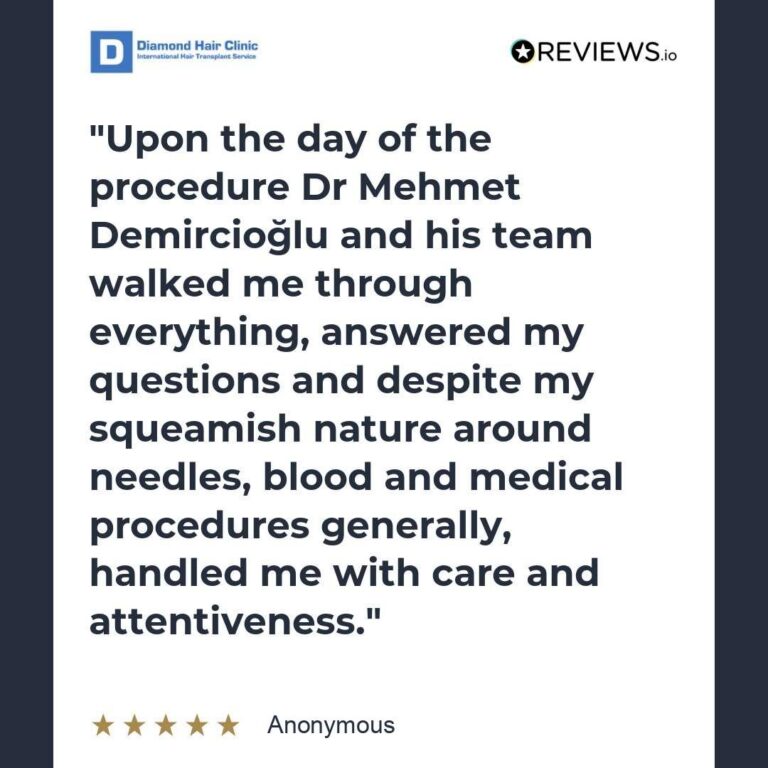 Patient review: Upon the day of the procedure Dr Mehmet Demircioğlu and his team walked me through everything, answered my questions and despite my squeamish nature around needles, blood and medical procedures generally, handled me with care and attentiveness.